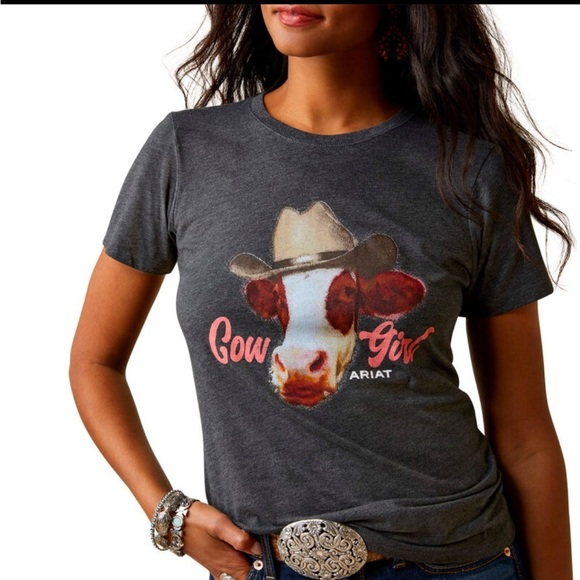 Ariat Cow Girl T-Shirt in Charcoal Heather Large L - Picture 1 of 6